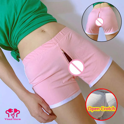 Woman Outdoor Sex Open Crotch Pants Mini Shorts Crotchless Hot Pants Invisible double Zippers Short Club Exotic Gym Trousers