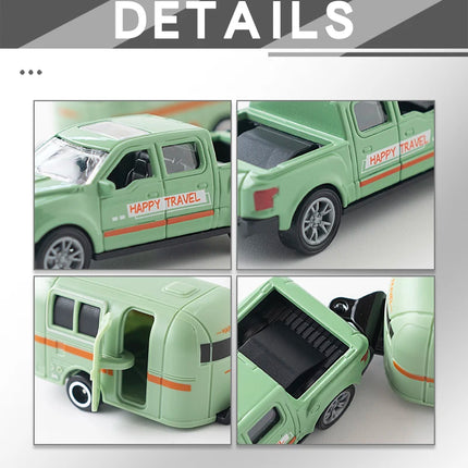 1:64 Alloy Diecast Pickup Caravan Car Model Classic Pull Back Car Miniature Vehicle Replica For Collection Gift for Kids