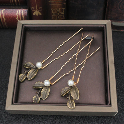 3PCS Bridal Wedding Hair Accessories Gold Color Leaf Hair Pins Clips for Women Jewelry Bride Headpiece Headwear Headdress Gifts