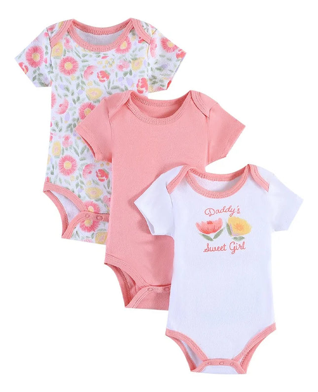  3PCS Summer Baby Girls Three Piece Bodysuit  Animal Kingdom and Elephant Letter Pattern Short Sleeve Bodysuit Mother's Day Gif