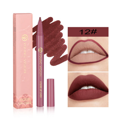 Waterproof Liquid Lip Liner, Gourd Shape Sponge Applicator for Precise Outline - Matte Long-Lasting Lip Contour Pen, Lip Tint