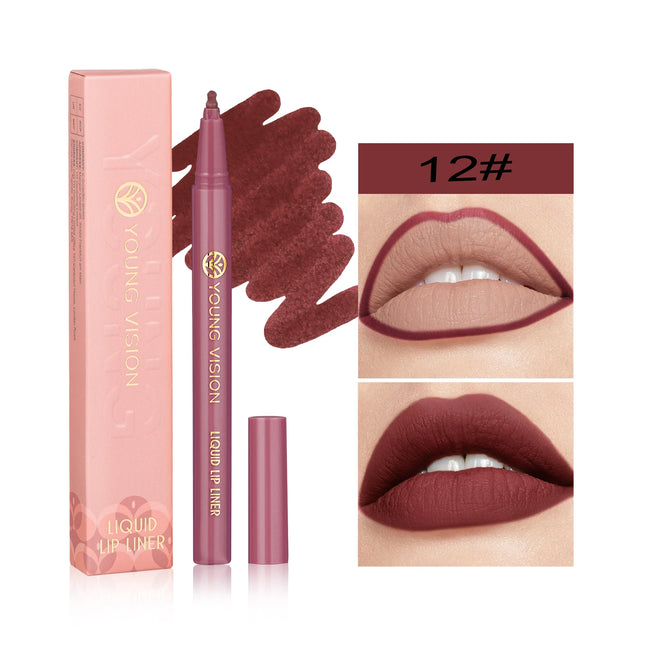 Waterproof Liquid Lip Liner, Gourd Shape Sponge Applicator for Precise Outline - Matte Long-Lasting Lip Contour Pen, Lip Tint