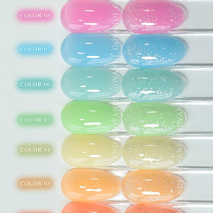 10 Colors Candy Transparent Gel Nail Polish Glitter Lovely Color UV Soak Off Gel Varnish Jade Nail Art Gel Lacquer With Display