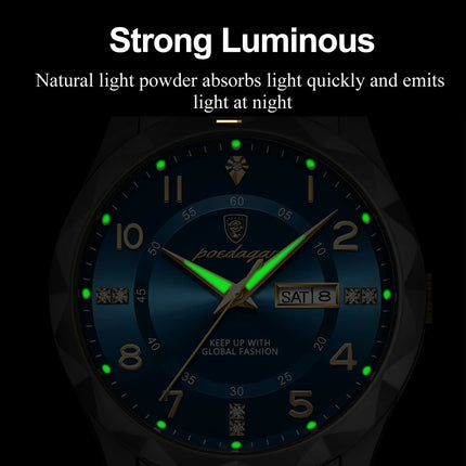 POEDAGAR Luxury Business Men's Wristwatch Stainless Steel Date Week Man Watch Waterproof Luminous Fashion Quartz Watches For Men