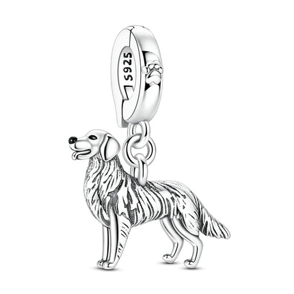 Hot Sale 925 Sterling Silver Dog Paw Print Fixed Clip & Shepherd Dog Dangle Charm Fits Bracelet Beloved Pet Pendant Gifts