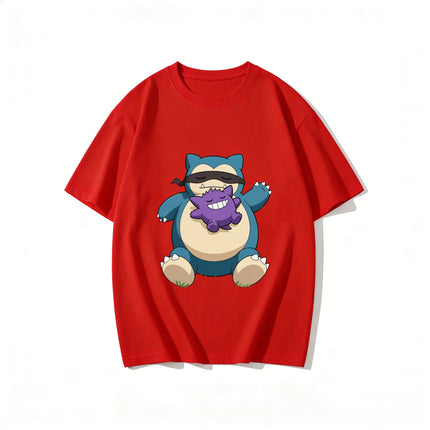 2026 New Summer Snorlax Gengar Print T Shirt Unisex Casual Tee for Men Women Kids Family Matching Short Sleeve Tops Streetwear