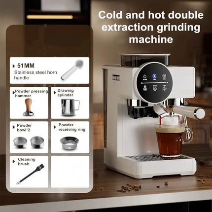 Semi-Automatic Italian Coffee Machine Commercial Grade 15Bar Pressure, Built-in Taper Grinder, Cold And Hot Double Extraction