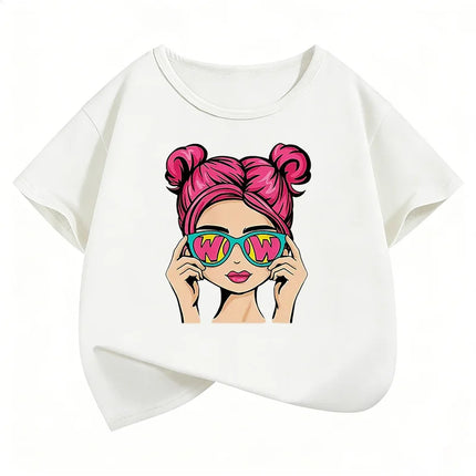 Fashion Girl Design Printed T-Shirts Soft Short Sleeve Kids Children's T-shirt Girls Summer Spring Casual Top Tee Shirt