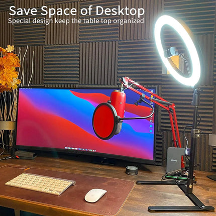Ring Light Desktop Stand Phone Holder,3000K-6000K 12" LED Dimmable Selfie USB Powered Conference Light for Vlogs,YouTube リングライト