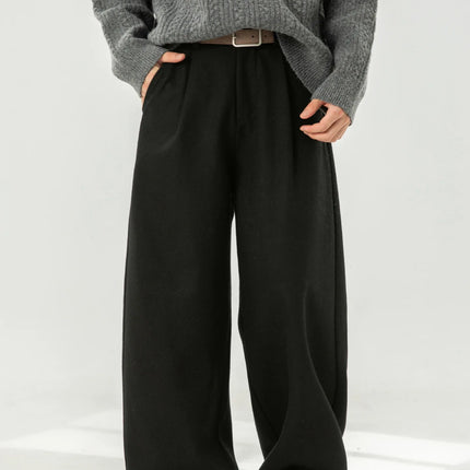 Heavyweight Textured Wool Casual Trousers Men Draping Loose Straight-Leg Suit Trousers Versatile Long-Length Pants