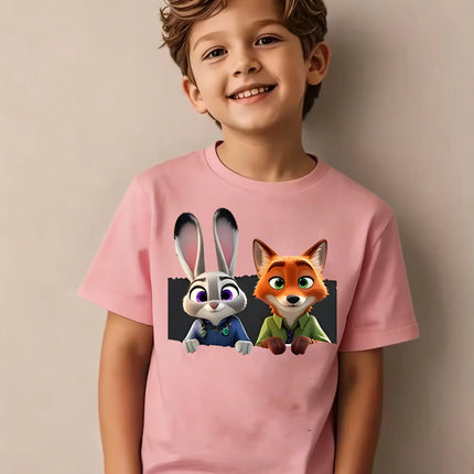 Zootopia Children's Summer T-Shirt, Judy & Nick Collaboration Short Sleeve Casual Top for Boys and Girls