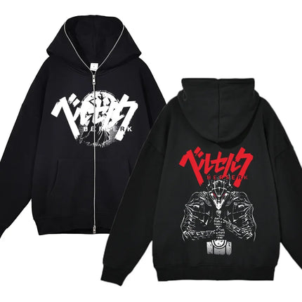 European and American fashion zippered sweatshirt Full Zip Up Hoodies Anime women's hoodie unisex hip-hop street outfit Guts Gra