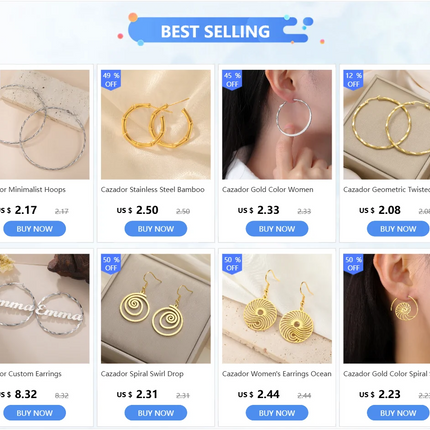 Cazador Geometric Hoop Earrings Women 28-54MM Real Gold Plated Stainless Steel Earrings Trend 2026 Jewelry Party Birthday Gift