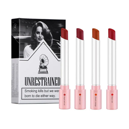 4PCS/Set Creative Cigarette Lipstick Set Matte Long Lasting Waterproof Matt Lip Stick Tube Nude Red Velvet Lip Tint Makeup