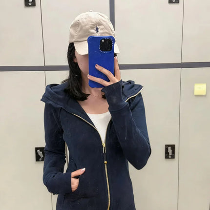 Lulu Original Label Scuba Autumn Winter Slim Fit Fleece Lined Open Cardigan Full Zip Hoodie Casual Long Sleeve Sweatshirt