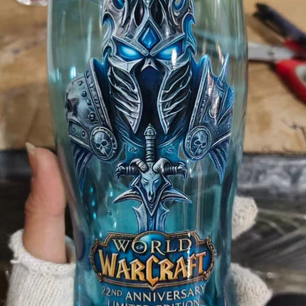 World of Warcraft 22nd Anniversary Lich King Embossed Glass, Ice Crown Fortress Themed Beer Cup
