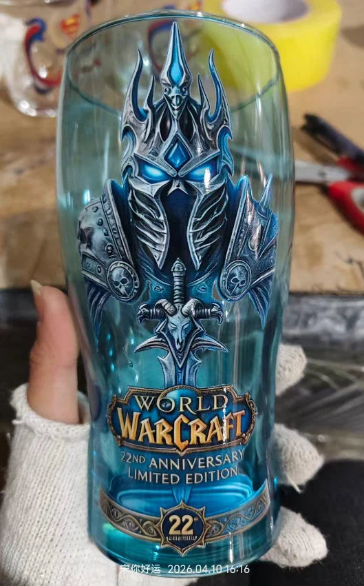 World of Warcraft 22nd Anniversary Lich King Embossed Glass, Ice Crown Fortress Themed Beer Cup