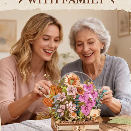 Rolife 3D Puzzle Wooden Blooming Book DIY Artificial Flower Bouquet Model Building Kit for Home Decor Wedding Mother's Day Valentine's Day Gift for Women Adults