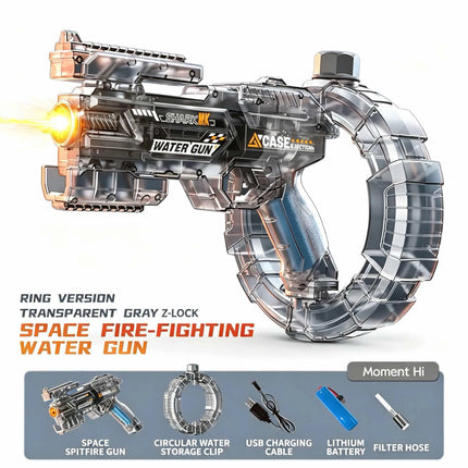 Space Electric Water Gun Energy Ring Burst Transformation LED Lights Large Capacity Full Auto Continuous Fire Squirt Gun Toy