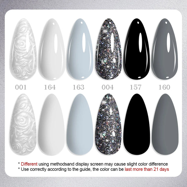 QAZIXU 1/6Pcs Grey White Color Nail Gel Polish Glitter Gel Semi Permanent UV Gel Winter Soak Off UV LED Nail Art Popular Color