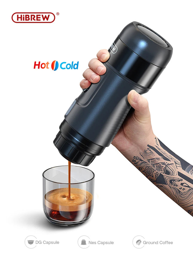 HiBREW Portable Coffee Machine Espresso Coffee Maker Compatible with Nespresso Capsule Coffee Powder for Car Camping & Home Heat Water H4A