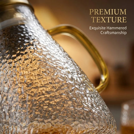 Premium Hammered Glass Pitcher–Dual-Function Lid,Ergonomic Handle, Smooth Pouring Spout–Heat Resistant Water Carafe for Home