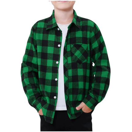 Children Stylish Flannel Shirt Trend Plaid Design Single Breasted Casual Lapel Shirt Boy Spring Outdoor Daily Soft Cozy Top