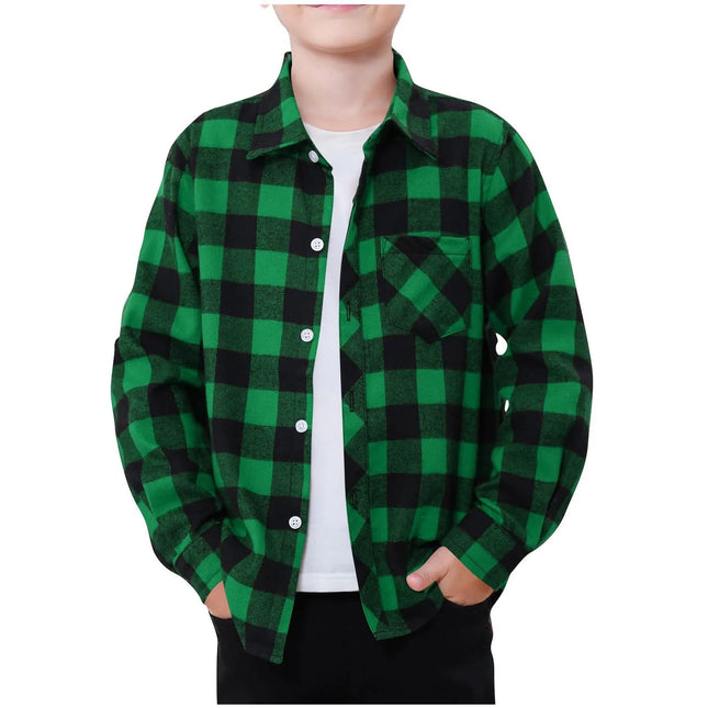 Children's Stylish Flannel Shirt: Trendy Plaid Design, Single-Breasted Casual Lapel Shirt, Boys' Spring Outdoor Daily Soft Cozy Top