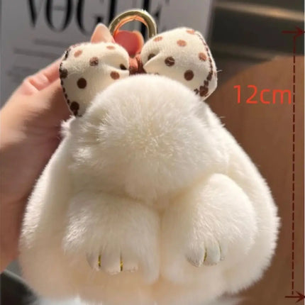 Cute Fluffy Bag Charm Bunny Keychain Pompoms Rabbit Fur Keychain Plush Dolls Hair Bow Plush Rabbit Car Key Ring