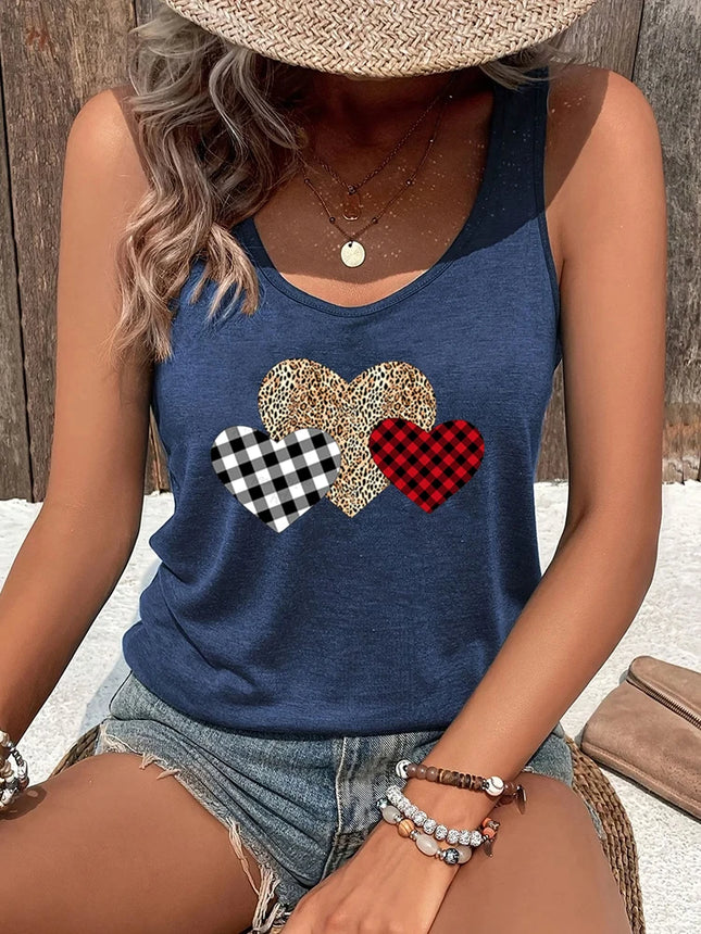 Fashion Women Racerback Tanks Leopard Print Heart Graphic Tank Top Summer Casual Outfit Heart Leopard Print Lover Sexy Short Top