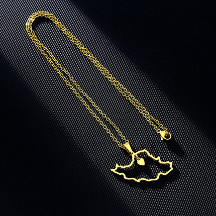 1Pcs New Stainless Steel Iran Map Hollow Heart Pendant Necklace Men's and Women's Versatile Sweater Chain Accessories Pendant
