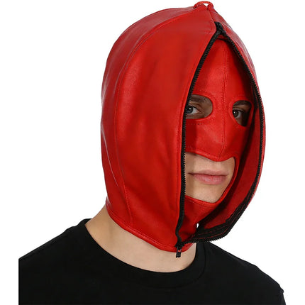 Leather Mask Full Face Double Layer Headgear Zip Head Hood Adjustable Lace-up Leather Bondage Masks Halloween Cosplay Party Mask