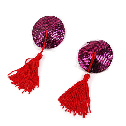 1 Pair Tassel Sequins Round Nipple Stickers Women Sexy Bra Nipple Cover Self Adhesive Reusable Wear Bra Pasties Chest Stickers