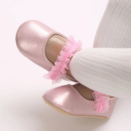 Spring And Autumn Bow 0-18 Months Newborns Wearing Outward Walking Shoes With Durable Soft Sole And Non Slip Princess Shoes