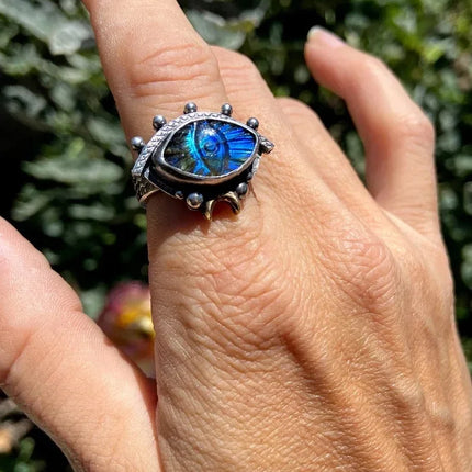 2024 New Creative Cat's Eye Alloy Casting Rings for Men Tiktok Europe and America Gothic Rock All-around Eyeball Simple Jewelry