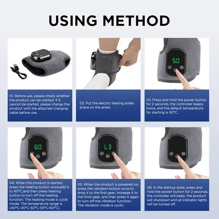 Emeka 3-in-1 Electric Ankle Massager 5 Level Heating Vibration for Eliminate Foot Pain Swelling Poor Circulation Brace Massager