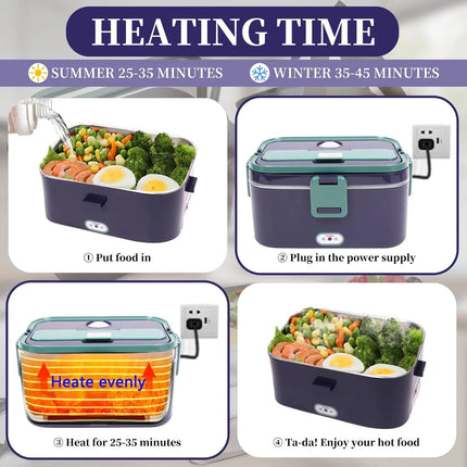 1.5 L 60W Electric Lunch Box Food Warmer Portable Food Heater for Car Or Home - Leak Proof, Lunch Heating Microwave for Truckers