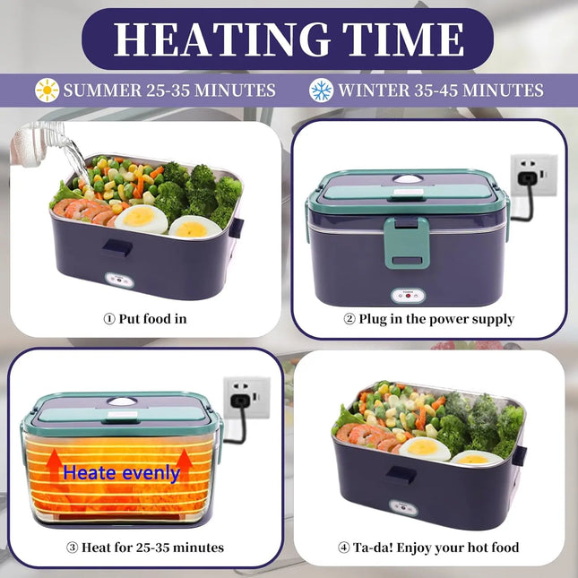 1.5 L 60W Electric Lunch Box Food Warmer Portable Food Heater for Car Or Home - Leak Proof, Lunch Heating Microwave for Truckers