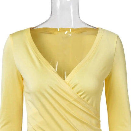 Absobe Sexy Deep V Neck Lace-up Top Women Solid Color Long Sleeve Slim Crop Cardigan Top Tee Partywear Fashion Casual T-Shirt