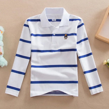 Boys Long-Sleeved Polo Shirts 2024 Spring Autumn Children's Clothing Kids Turn-Down-Collar Outerwear Teenager 1-14 Yrs Tops