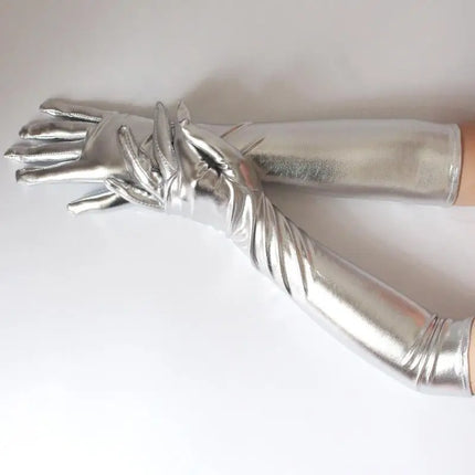 Adult Long Patent Leather Cosplay Gothic Style Nightclub Performance Gloves Halloween Costume Accessories Sexy Tight 【AliS8】