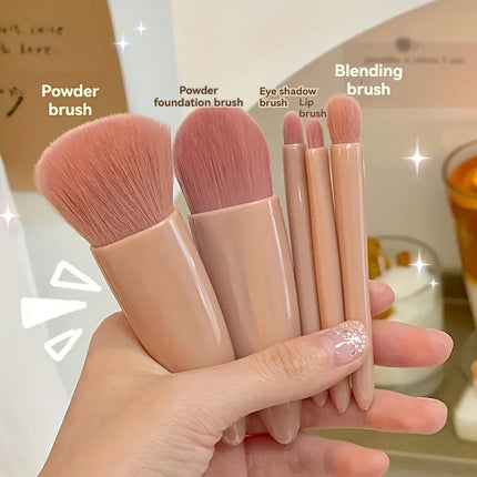 Mini Makeup Brush Set Travel Makeup Brush Set，5Pcs Portable Makeup Brush Set With Mirror -  Foldable Travel Kit