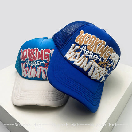 New Unisex Cartoon Character Graffiti Printed Letter Baseball Hats Sunshade Color Block Breathable Trucker Caps Versatile Mesh