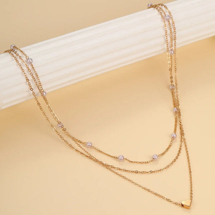 LATS Multilayer Pearl Cross Love Heart Pendant Necklaces for Women Gold Color Fashion Collarbone Neck Chain 2024 Trend Jewelry