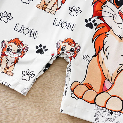 2025 Newborn 0-18Months Boys and Girls Baby Short-Sleeve Romper Cute Lion Print with Faux Two-Piece Design baby clothes Summer