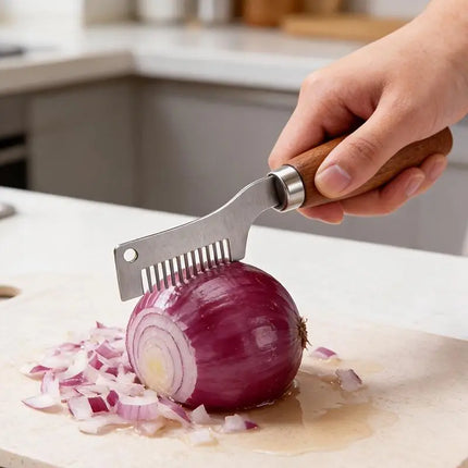 Professional Scallion Slicer Green Onion Cutter With Curved Design Stainless Steel Blades Wooden Handle Kitchen Cooking Tools