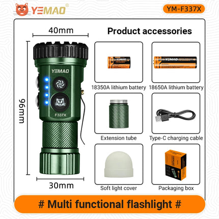 YEMAO Rechargeable EDC Flashlight,500LM Dual Light Sources Mini Torch with Red Light Sensor Headlamp Portable Pocket Flashlights