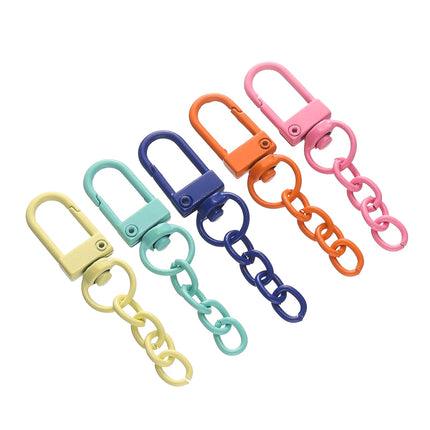 10pcs/lot Keyring Lobster Clasp Spring Buckle With Chains Colored Keychains For DIY Jewelry Making Key Ring Hooks Bags Buckle