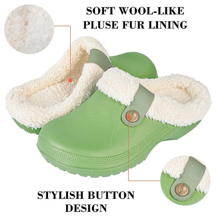 KANCOOL Fur Lined Clogs Shoes For Women Men Winter Indoor Outdoor Waterproof Plush Slippers Cozy Warm House Slippers Garden Shoe
