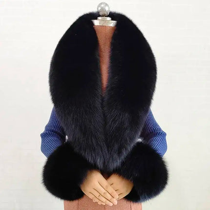 Winter Natural Fox Fur Scarf And Cuff Set Women Jacket Fur Collar Authentic Neck Warm Scarves Luxury Fluffy Fox Fur Shawl